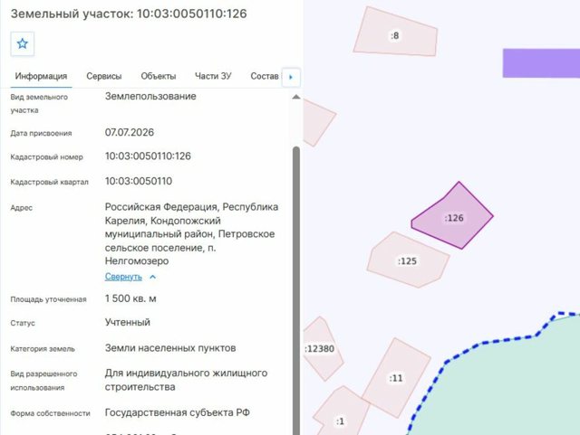 Земельный участок · Площадь не указана · респ. Карелия, м.р-н Кондопожский, с.п. Петровское, п. Нелгомозеро